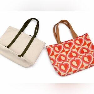 DSW Canvas Bundle Cream and Green Stripes, Retro Print Shoulder Bags Set of 2